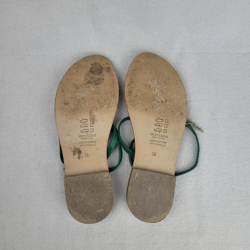 Inga Sirmione Green Leather Strappy Thong Sandals Made in‎ Italy Womens 36